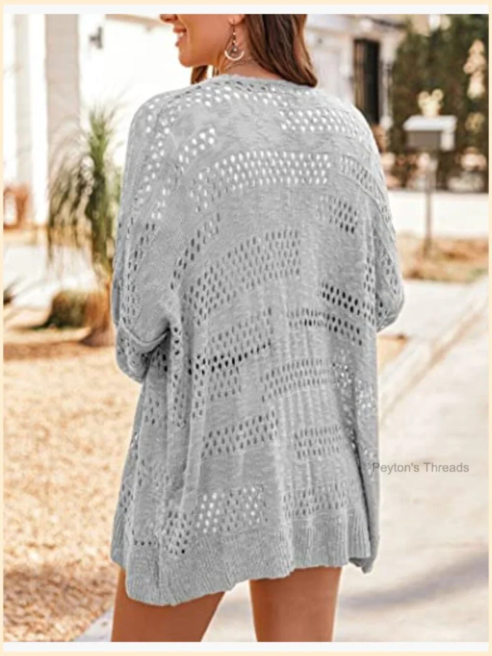 Lightweight Crochet Cardigan Long Sleeve Open Front Knit Oversized